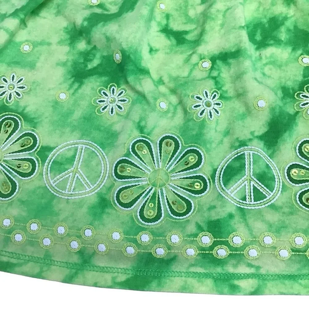 Justice Lime Green Floral Tank Top Girls Size 14 Cotton Sleeveless